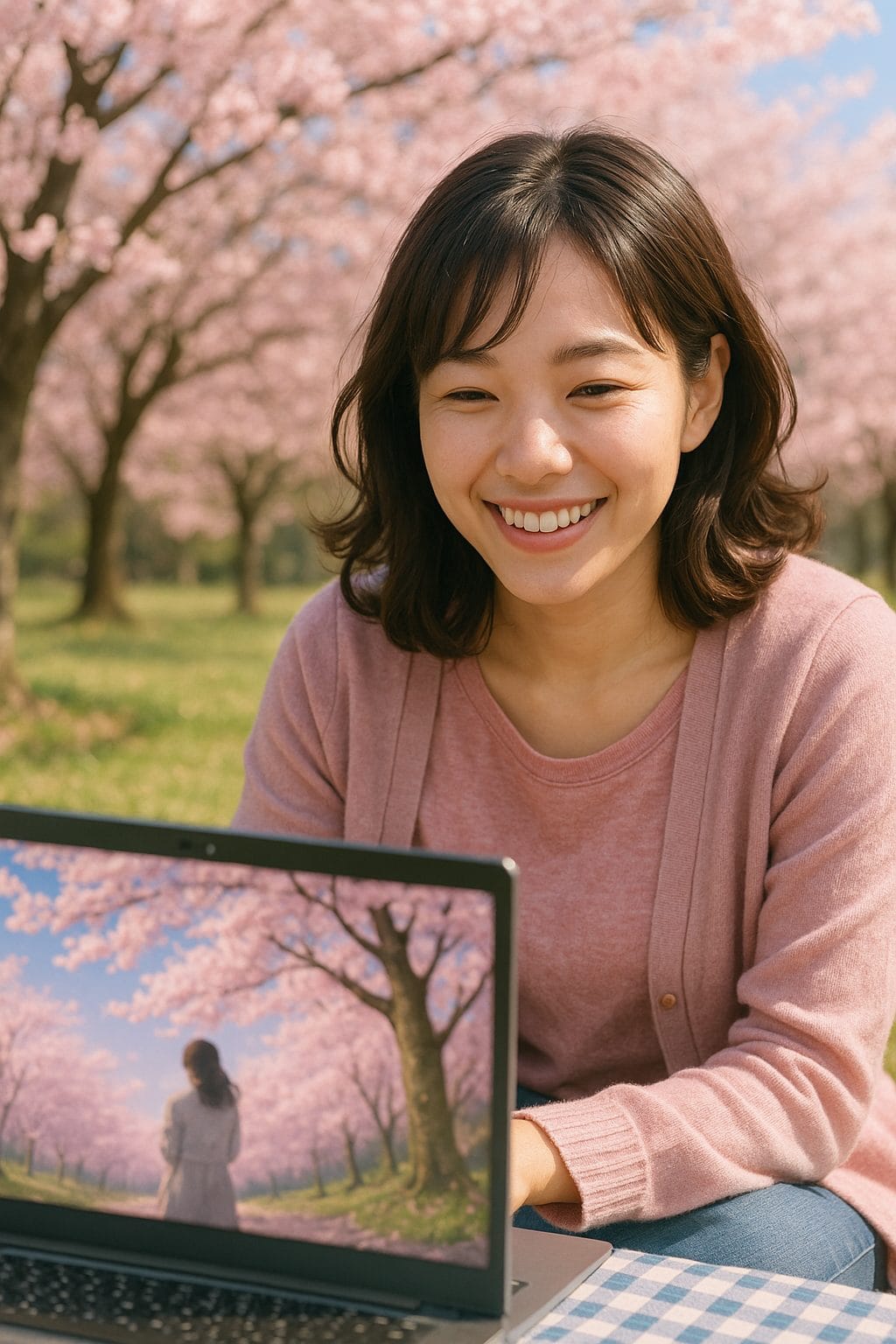 桜の下で映画鑑賞