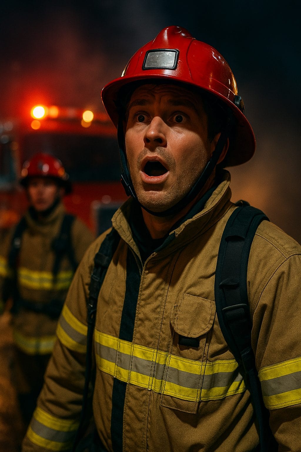 消火活動を見守る消防士