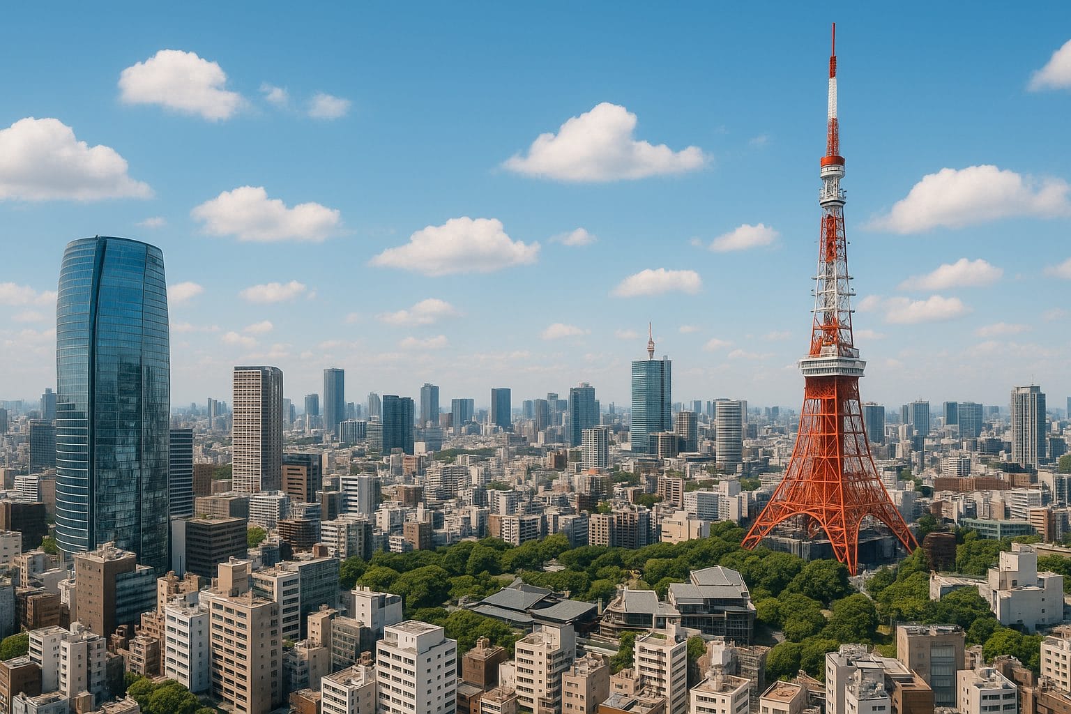 東京の街並みと東京タワー