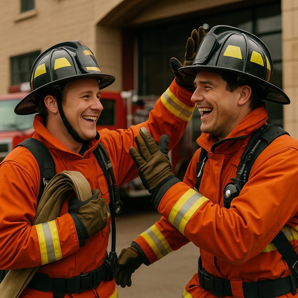 消防士の友情と笑顔
