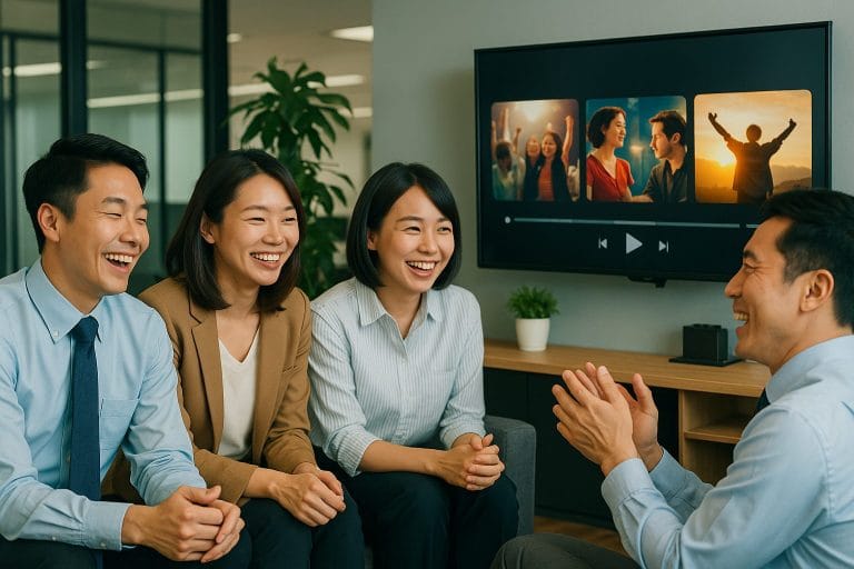 オフィスで映画鑑賞中の同僚たち