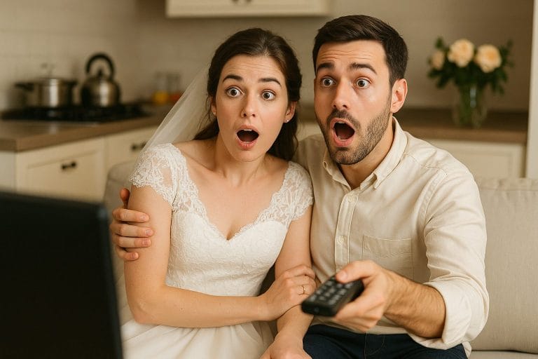 映画を楽しむ新婚カップル