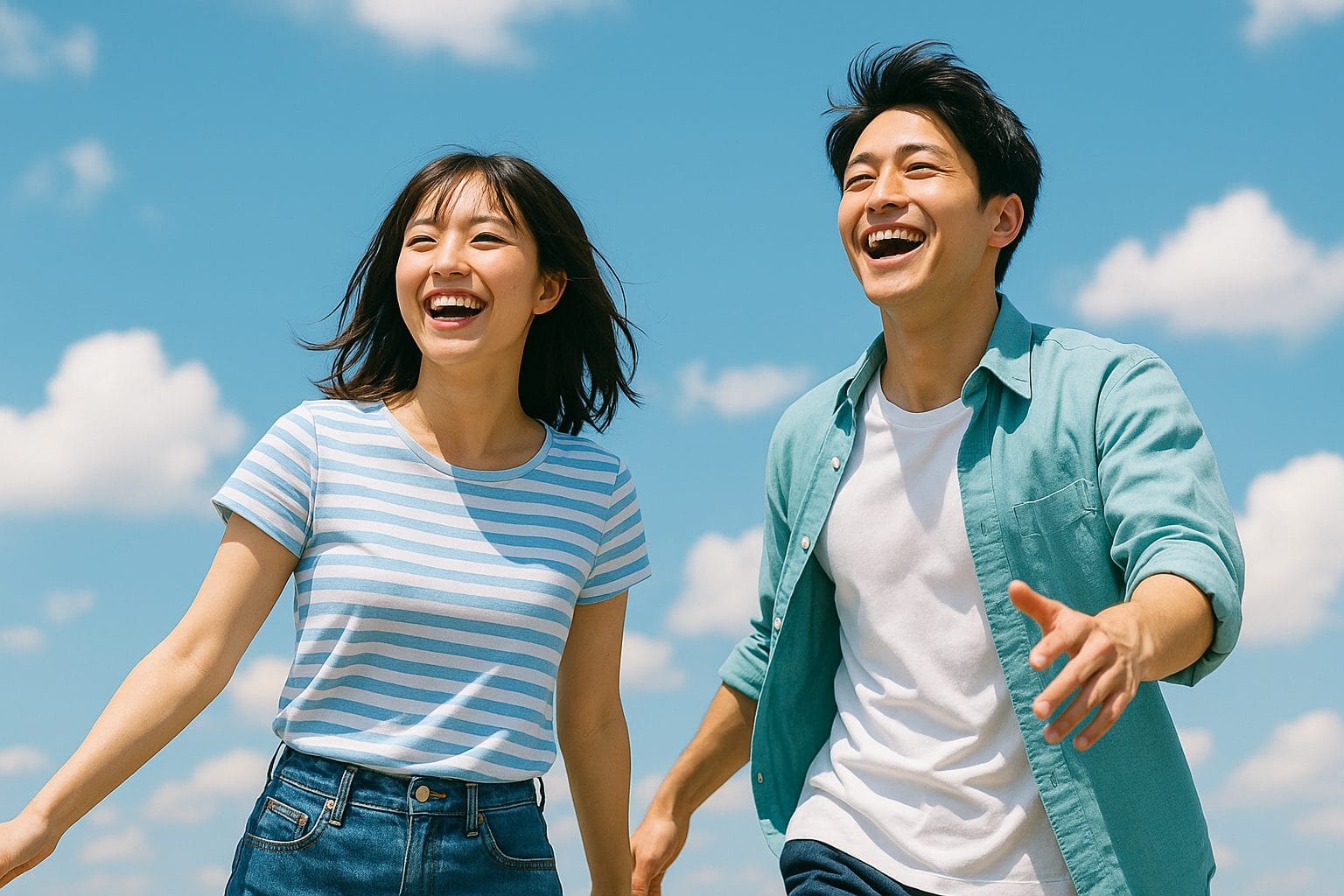 晴れた日の笑顔の二人