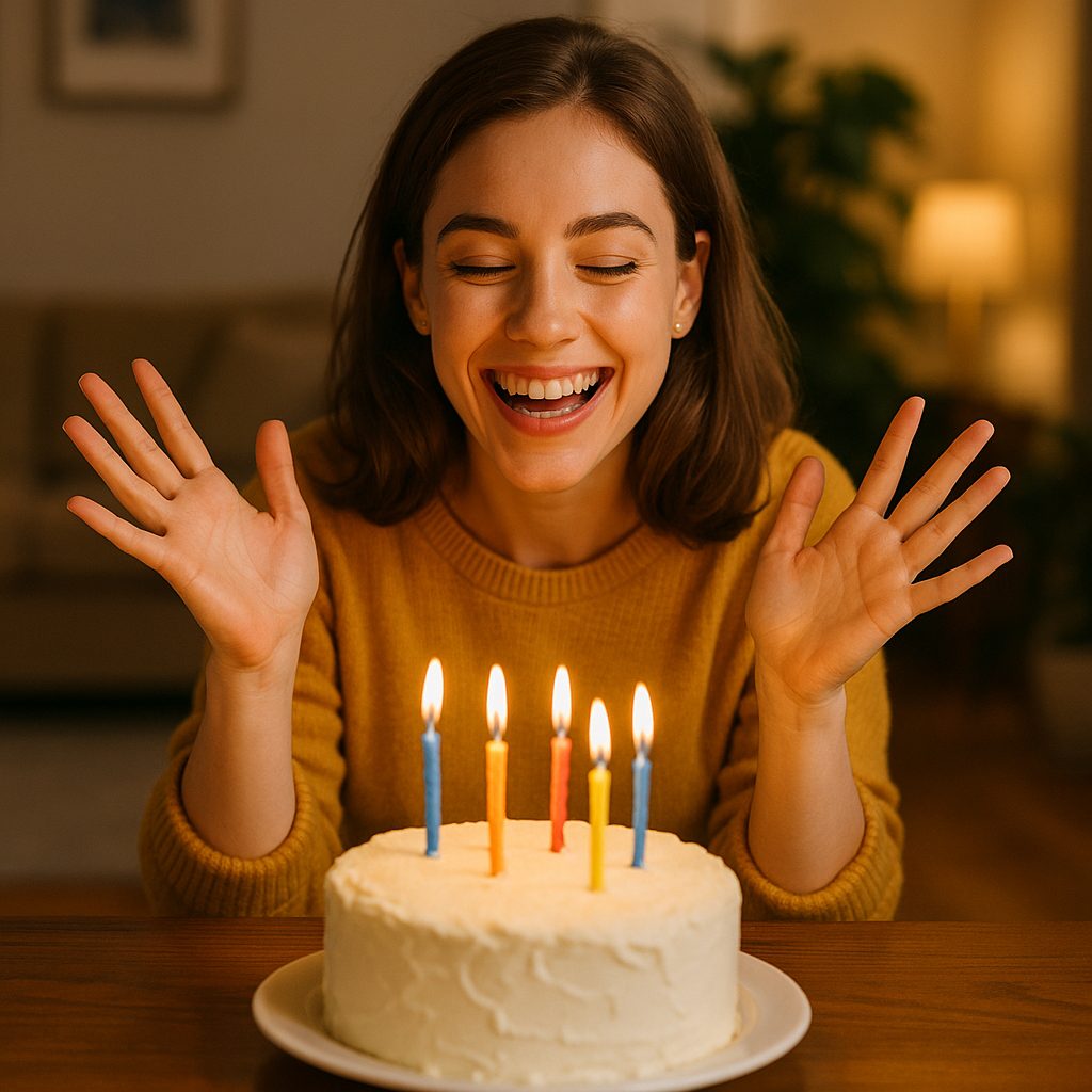 誕生日の笑顔とケーキ
