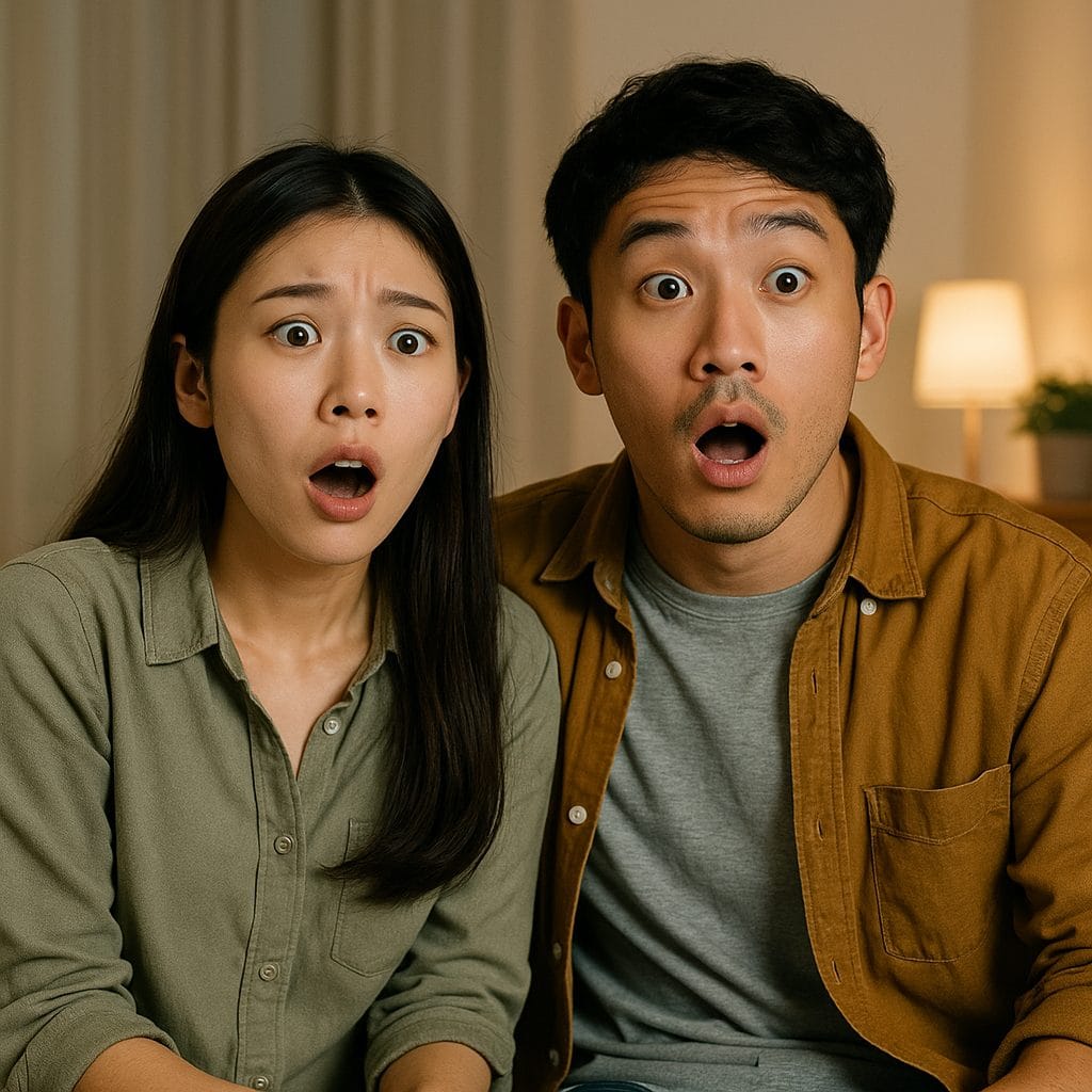 驚きの表情を浮かべて