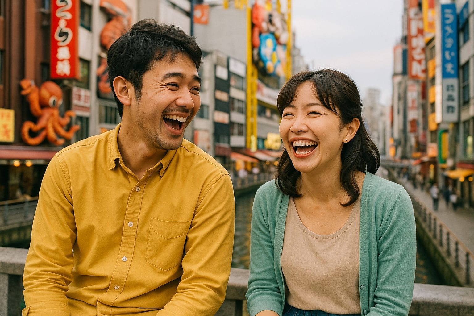 街中で笑うカップル