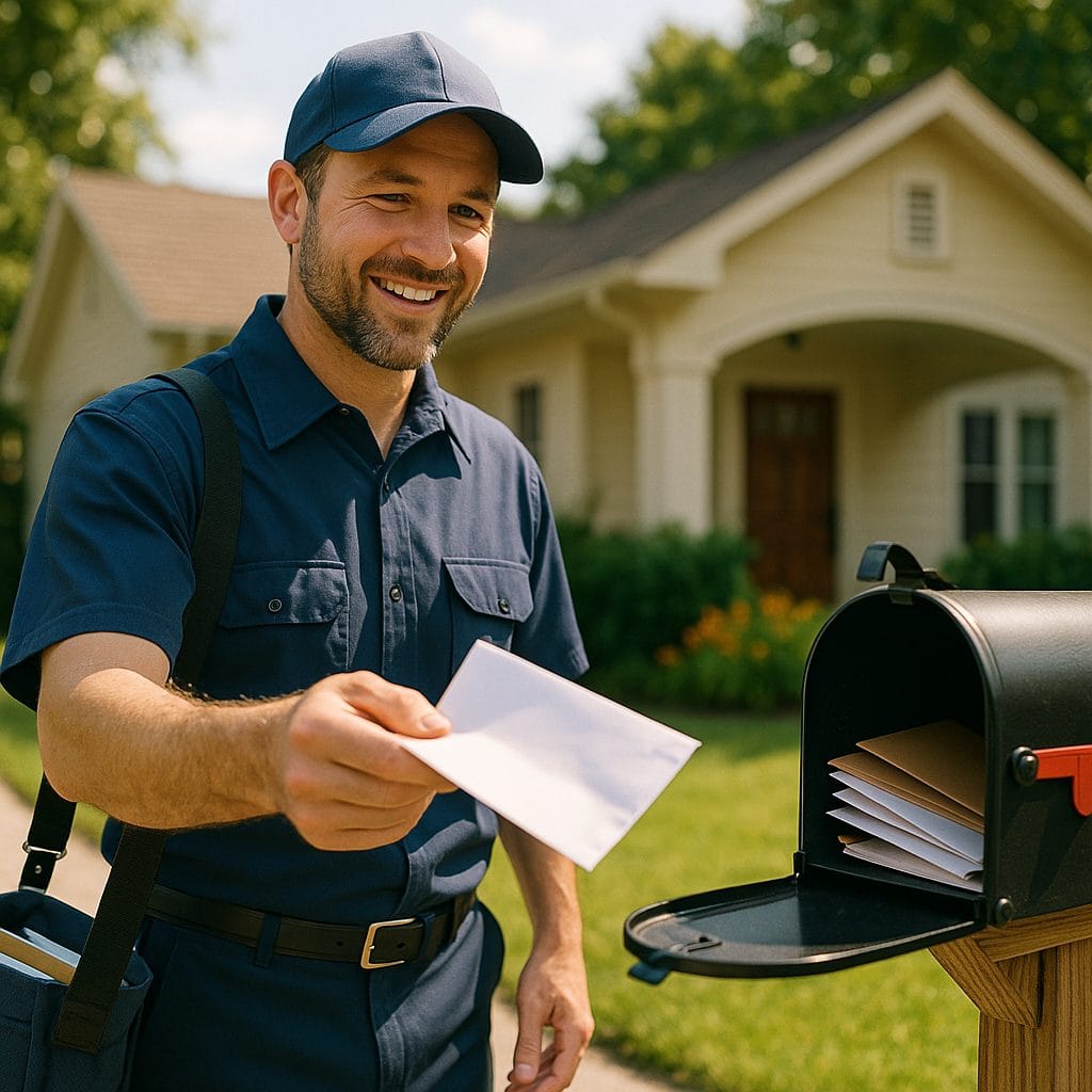 郵便配達員と家の風景
