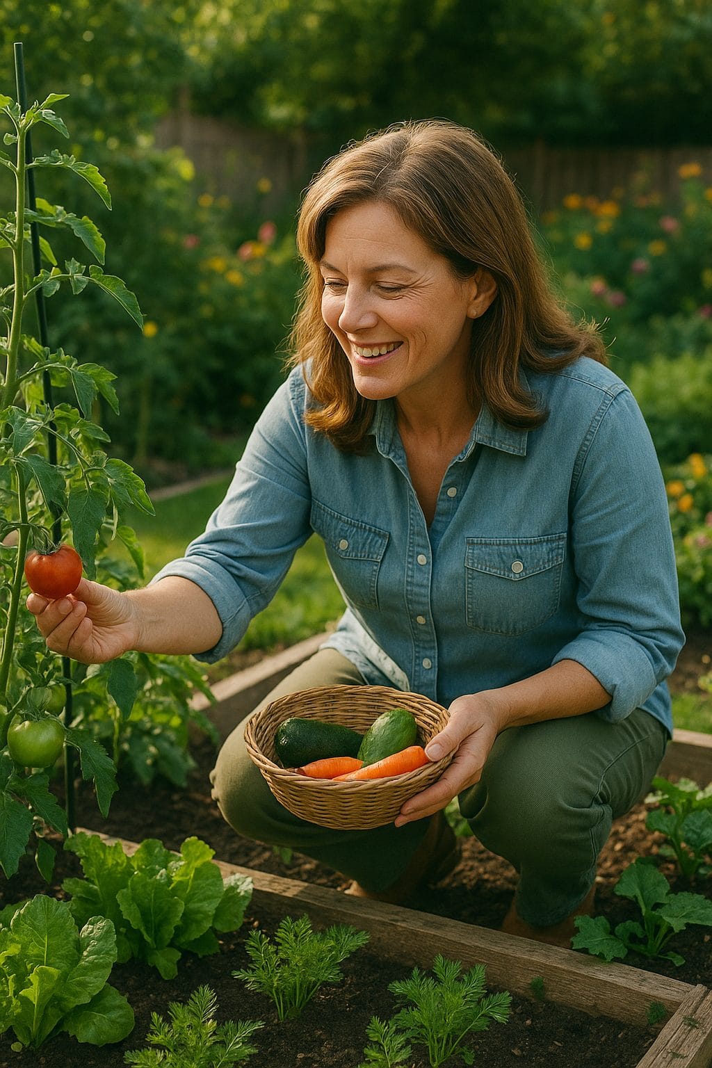 夕暮れの庭仕事