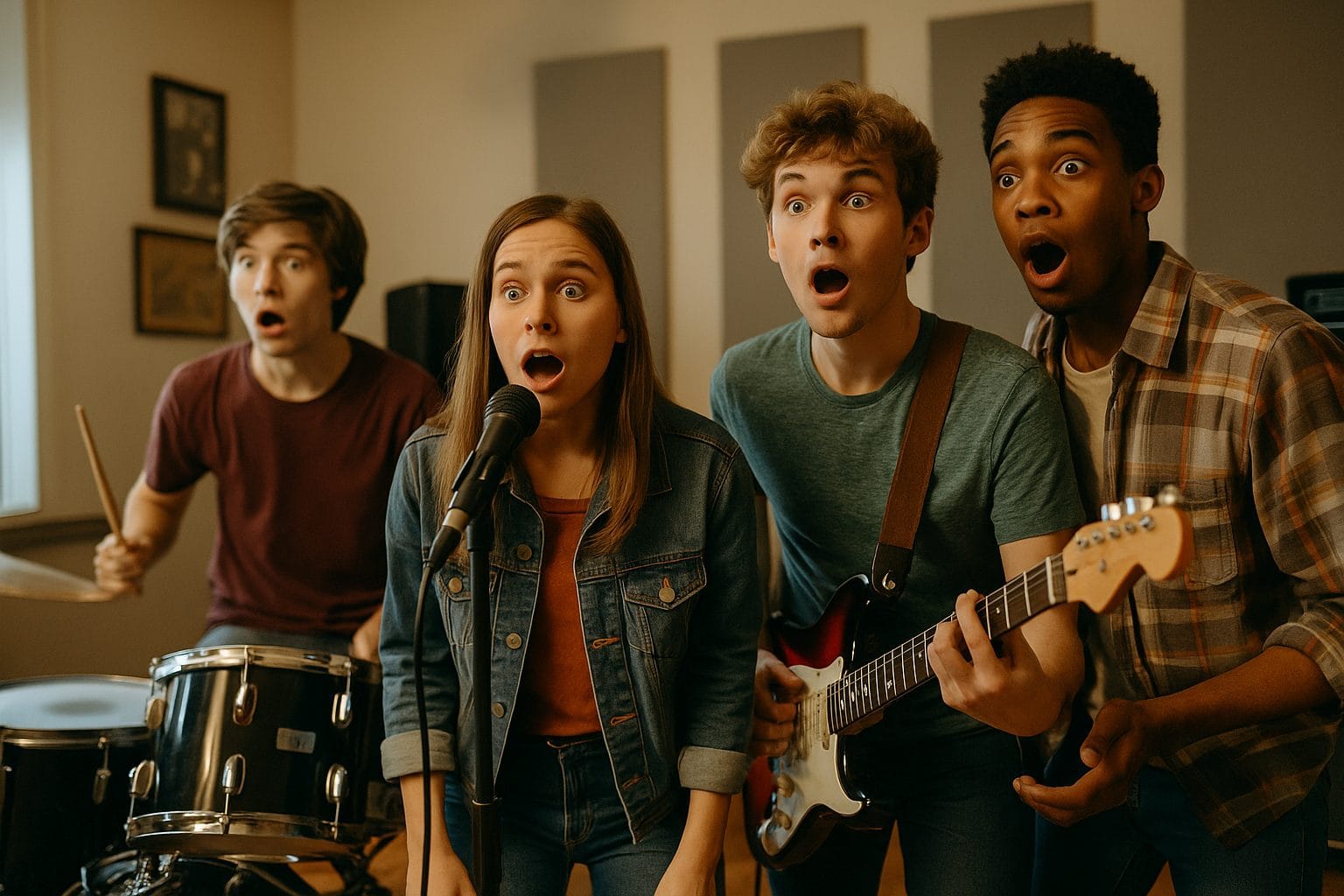 驚きの瞬間、バンドの練習