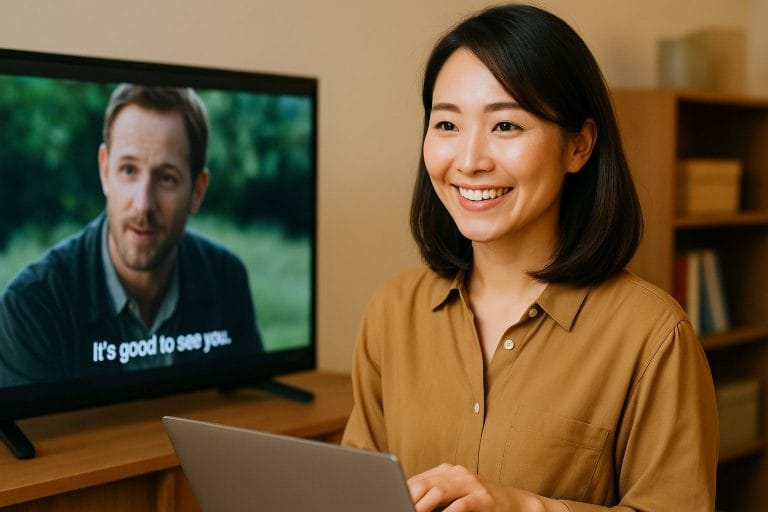 映画を楽しむ笑顔の女性 (1)