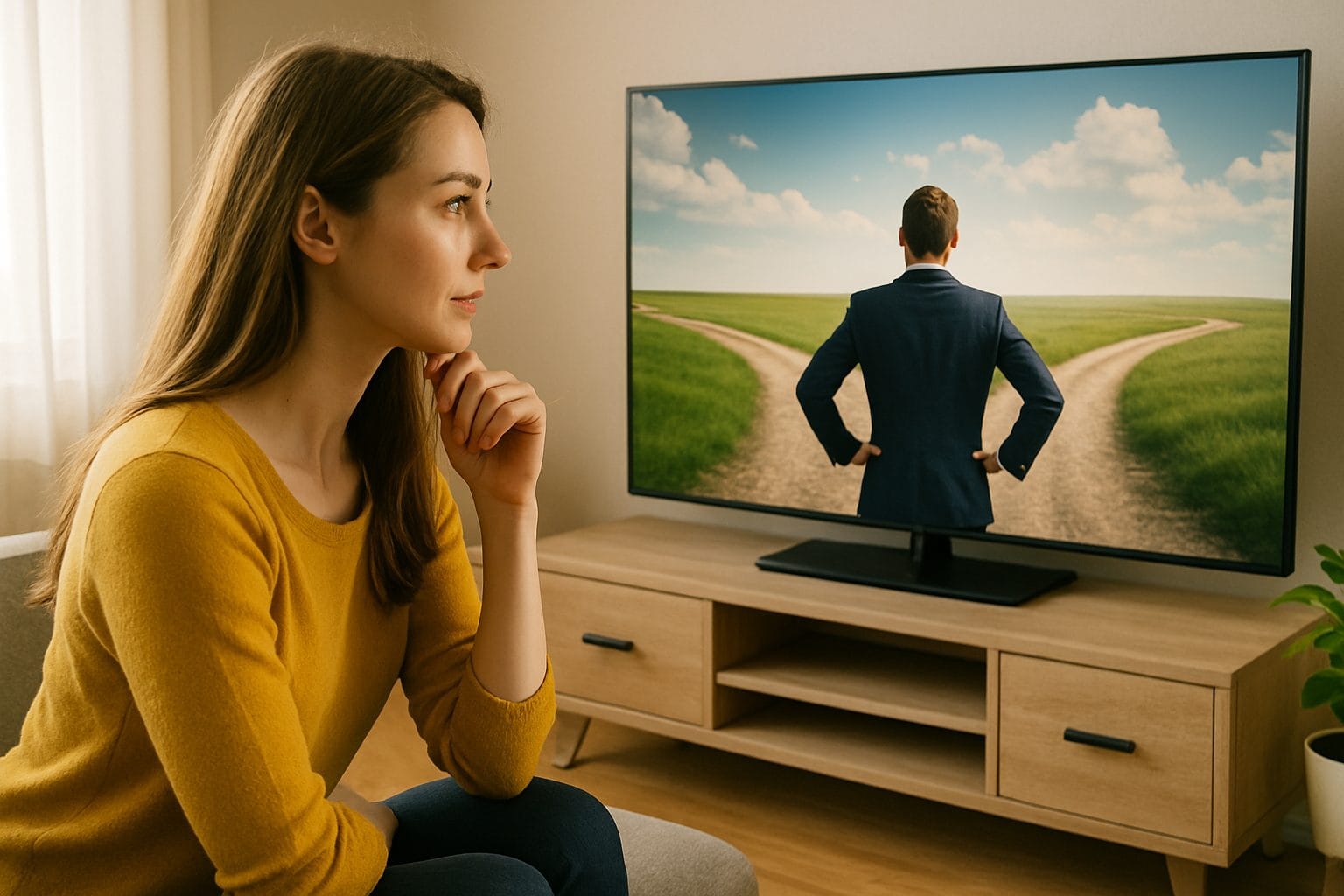 映画に没頭する女性