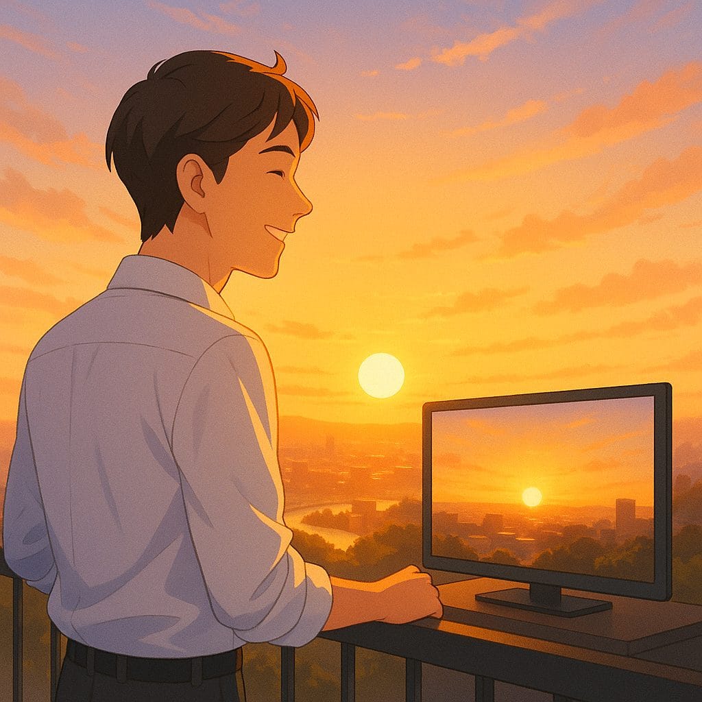 朝日の中の優しい眺め