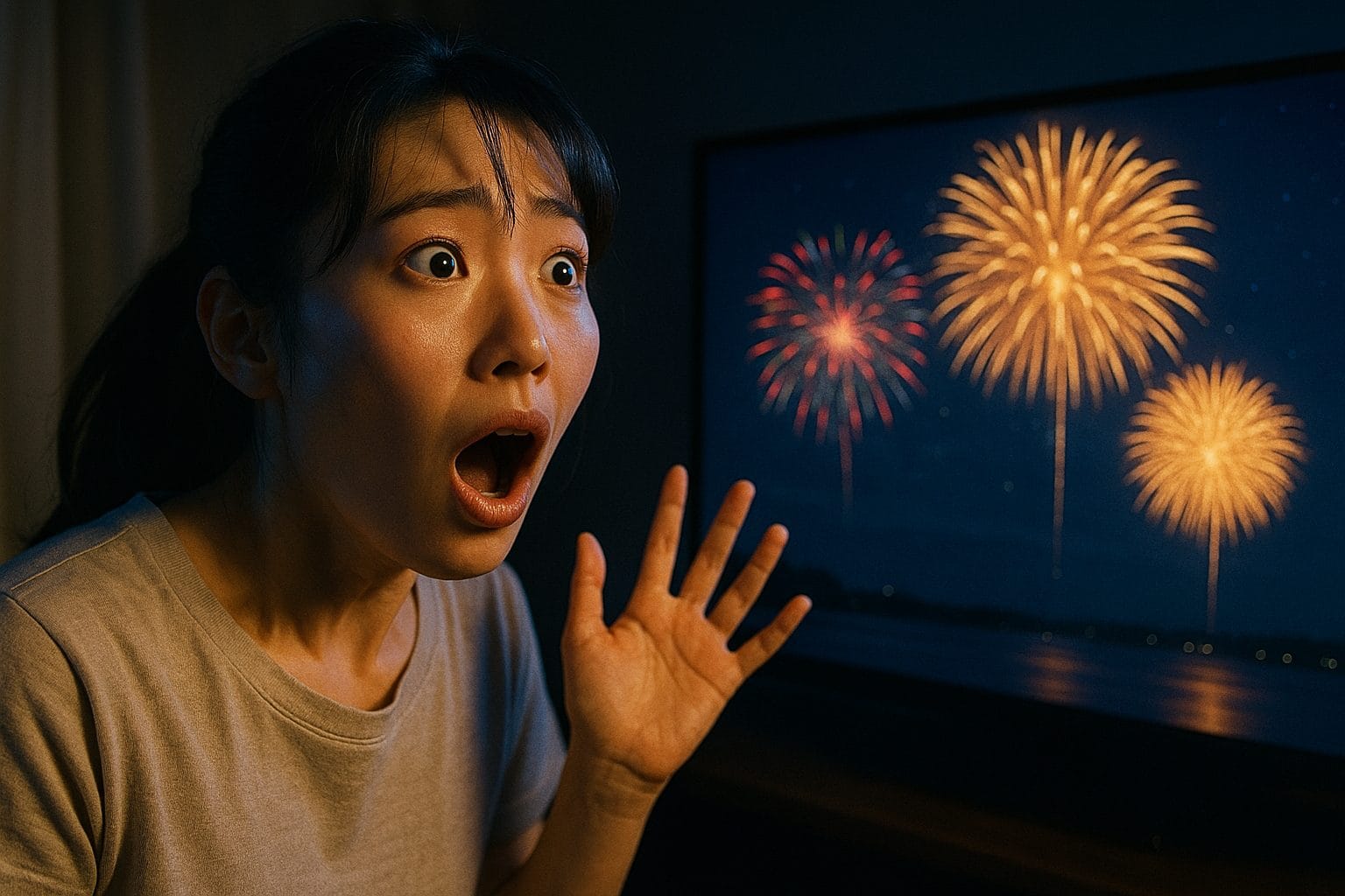 花火を見つめる女性