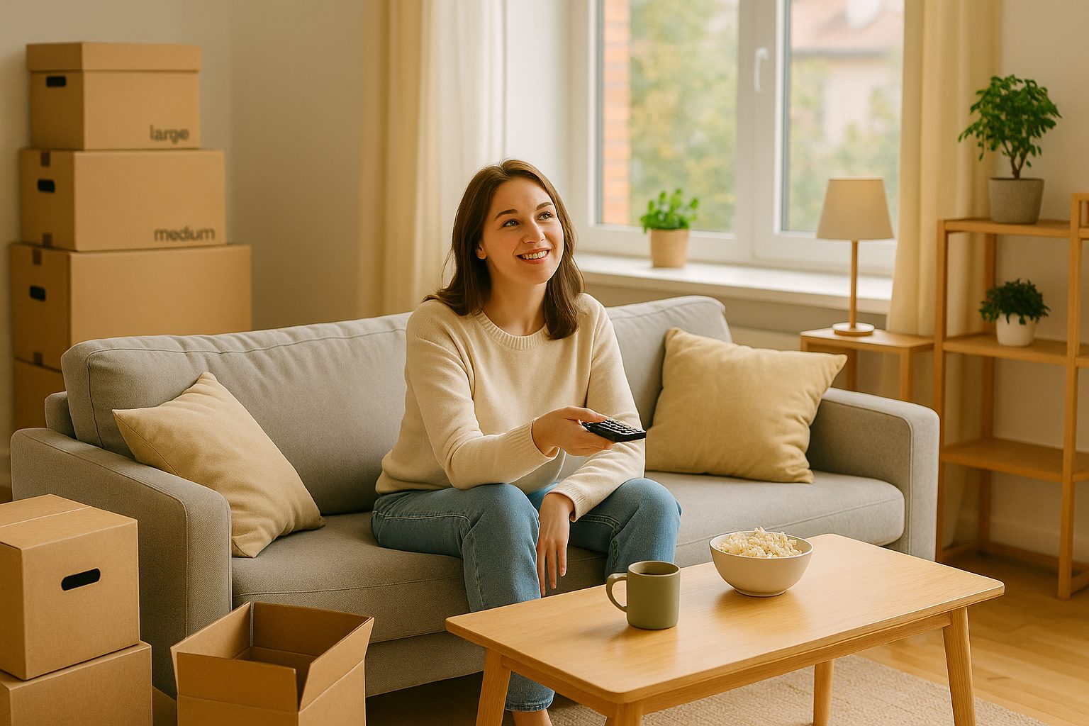 自然光の中のリビングルーム