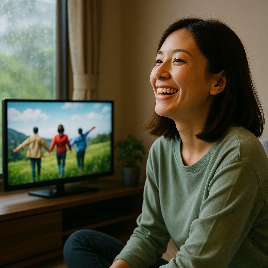 窓辺で映画を楽しむ女性