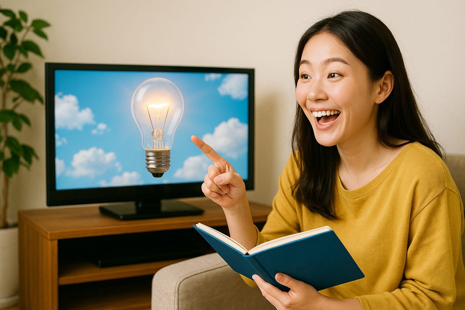 映画を楽しむ女性とテレビ