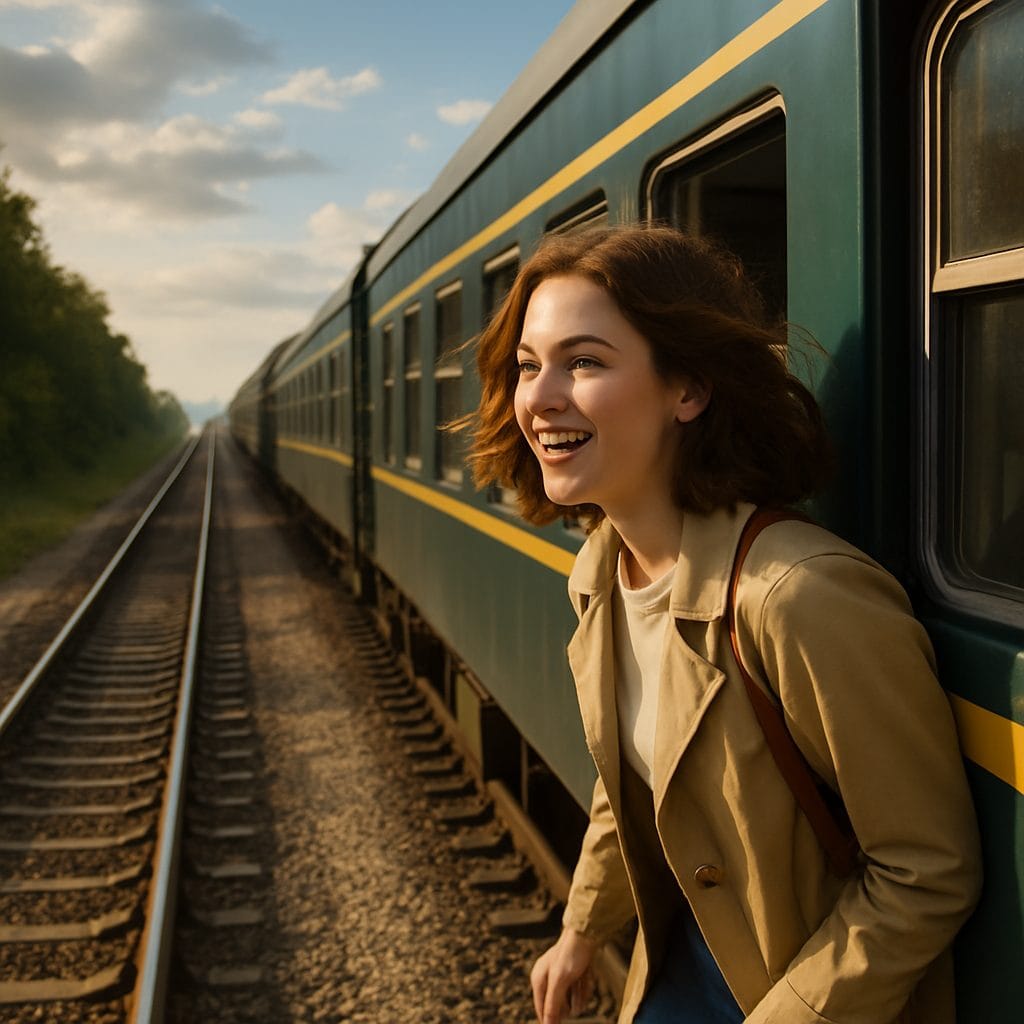 列車と共に風に揺れる笑顔