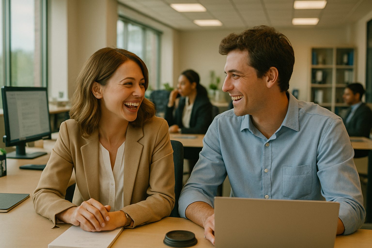 オフィスでの笑顔の瞬間