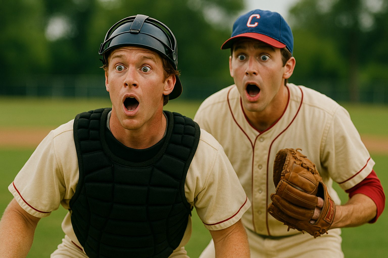 驚きの瞬間:投手と捕手