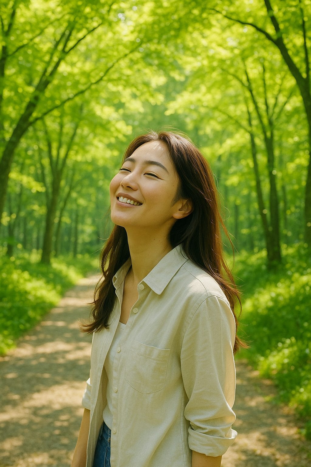 森の中の穏やかな笑顔