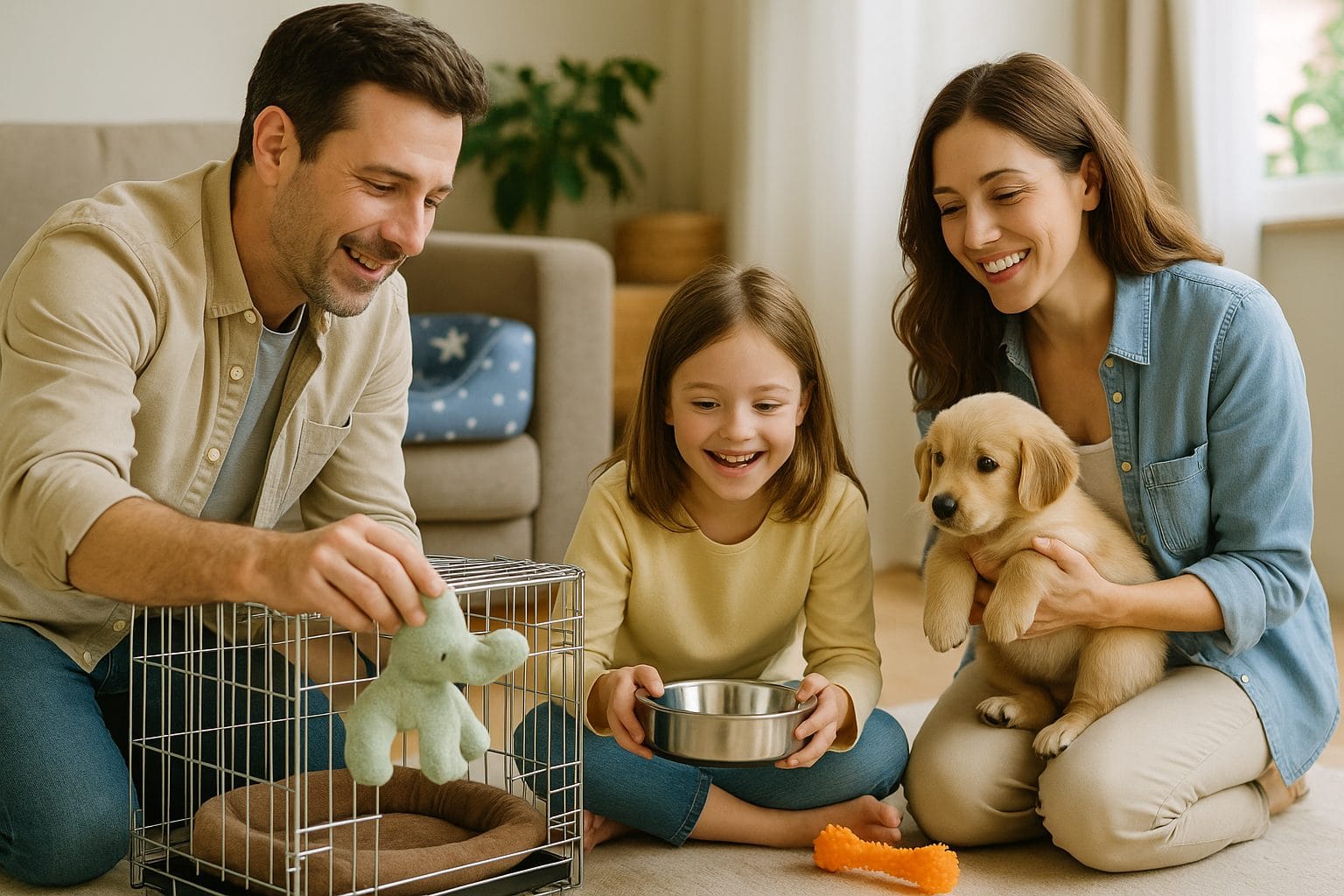 新しい犬を迎える家族