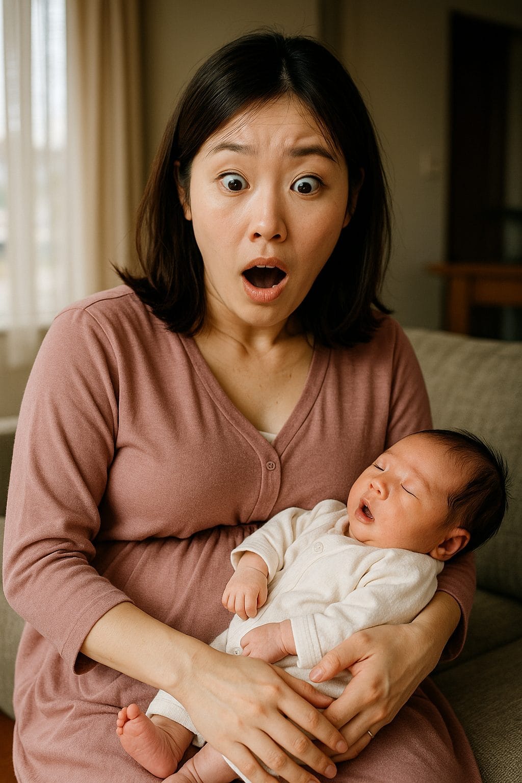 母親と赤ちゃんの驚きの瞬間
