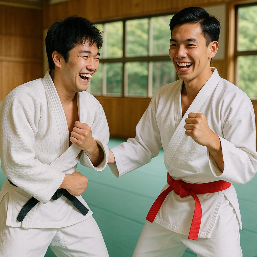 道場での武道の笑顔