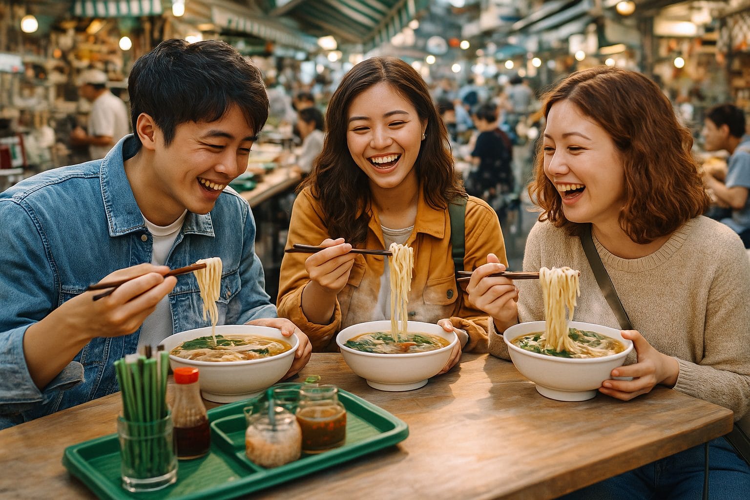 市場の屋台で楽しむ昼食