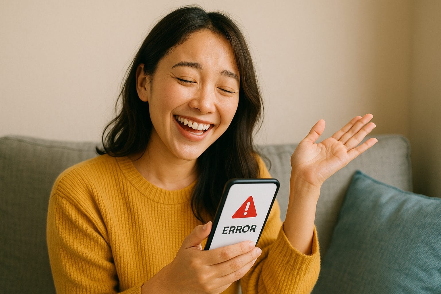 エラーメッセージと笑顔