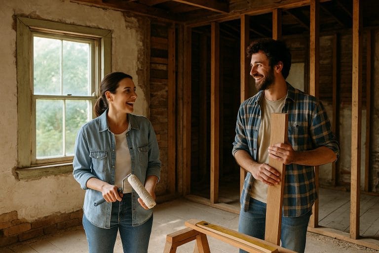 家の改装と陽光の中の二人