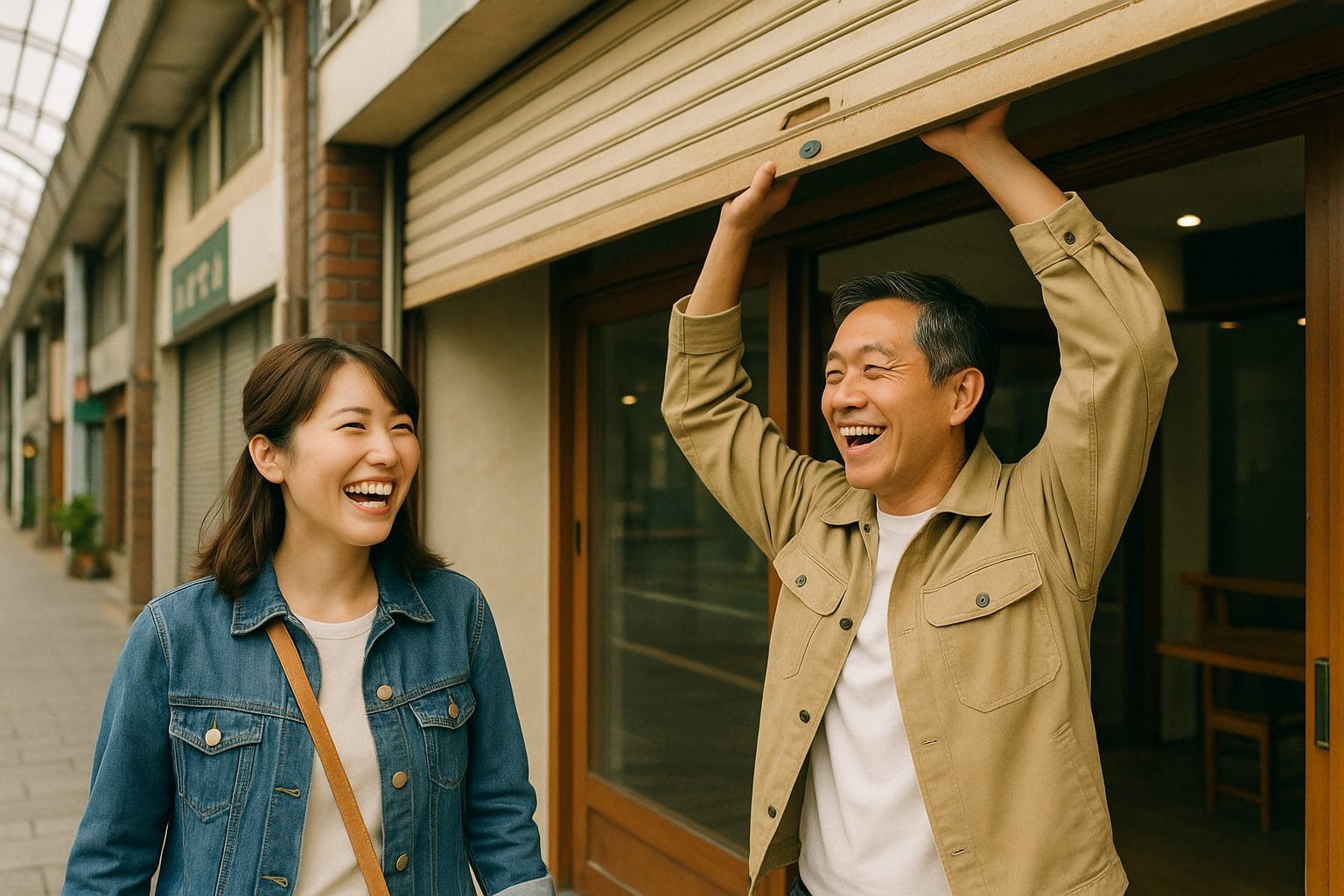 幸せな瞬間のショッピングアーケード