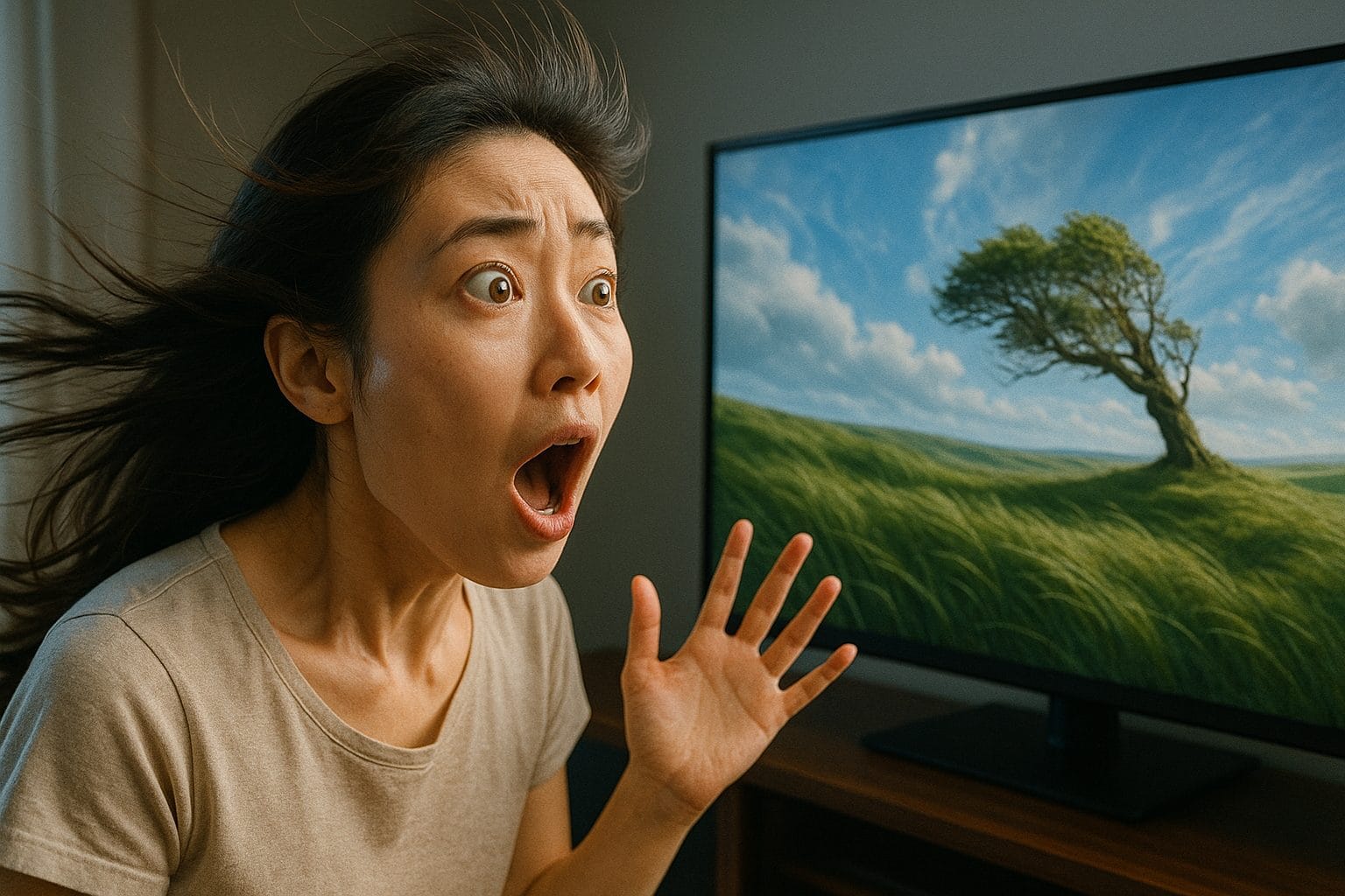 自然の景色に驚く女性