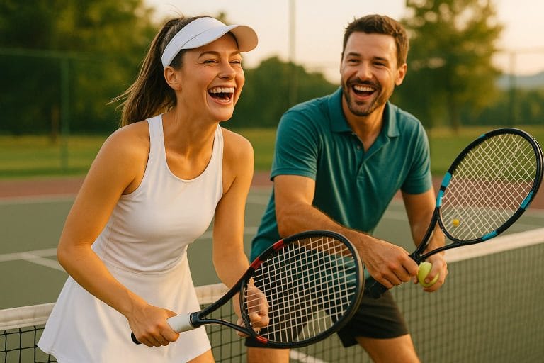 夕暮れのテニスプレー
