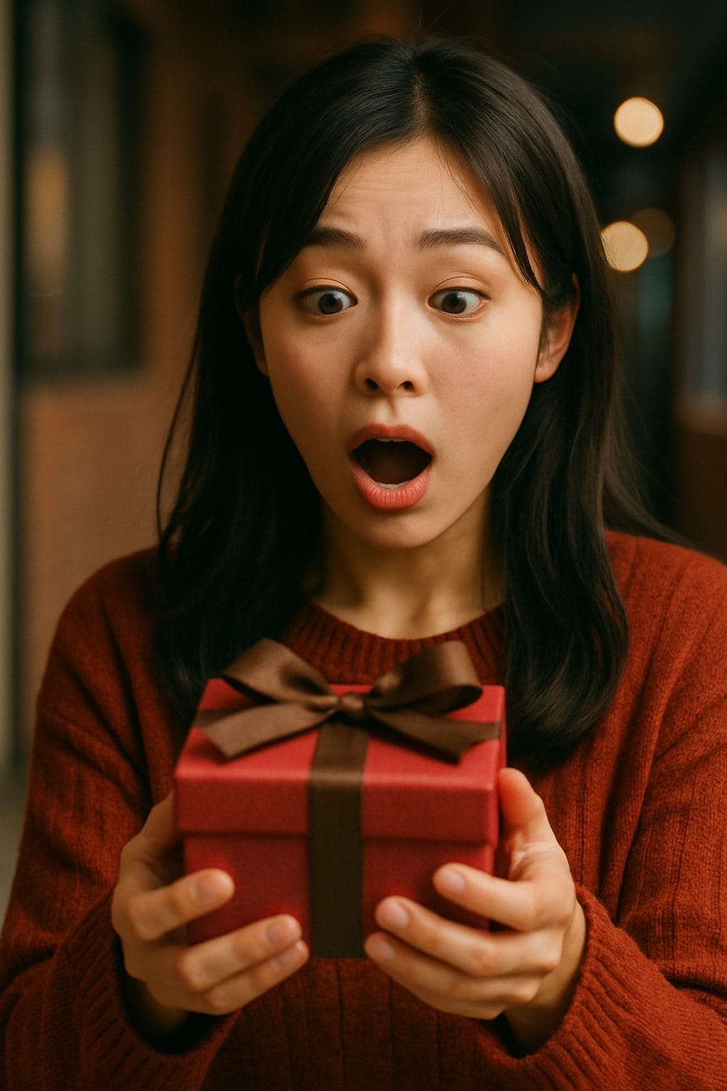 ギフトに驚く女性