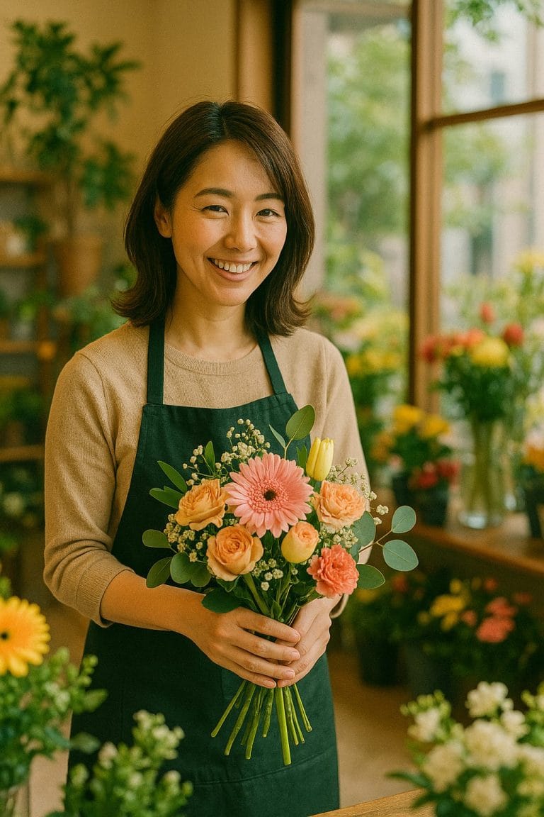 花屋で笑顔のフローリスト