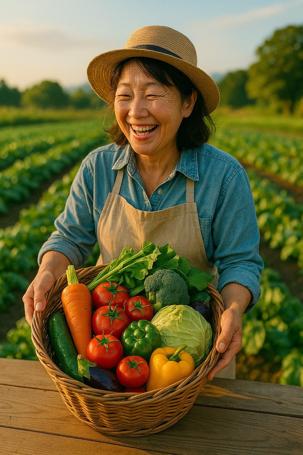 農場の夕暮れの収穫
