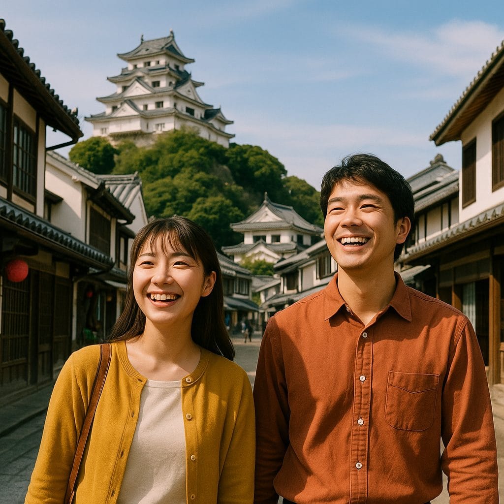 歴史的街並みと笑顔のカップル