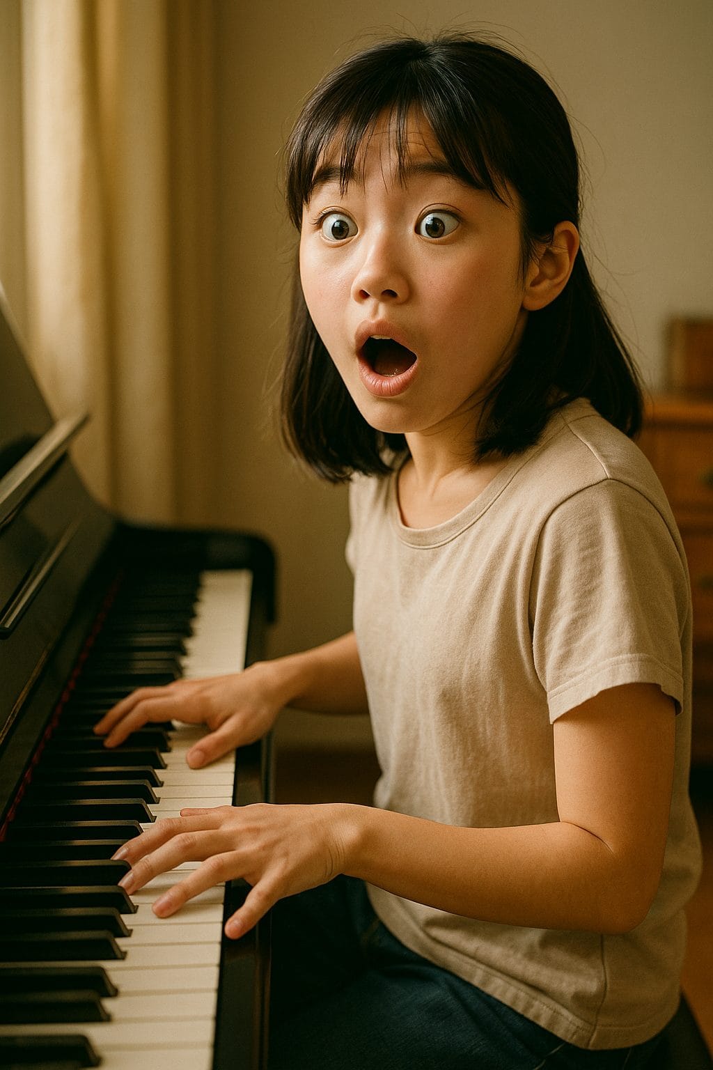 ピアノと少女の温かい光