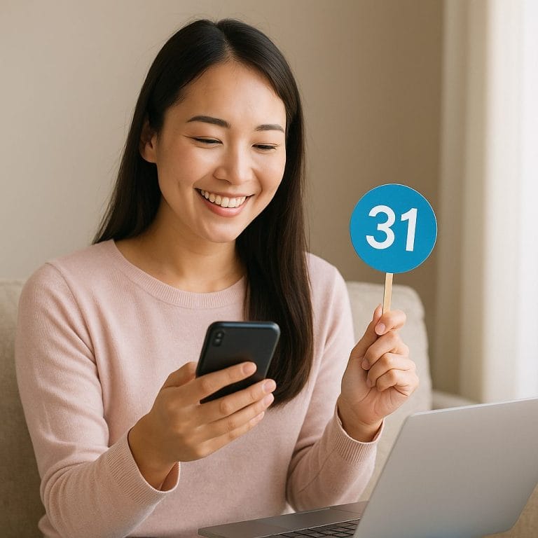 ピンクのセーターと31のサイン