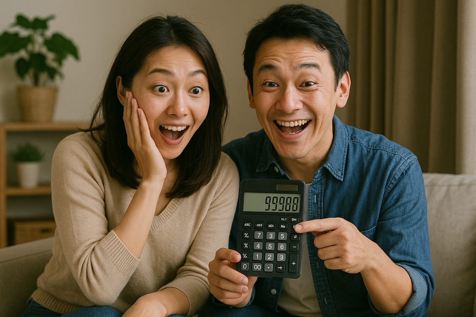 計算機と驚きの表情