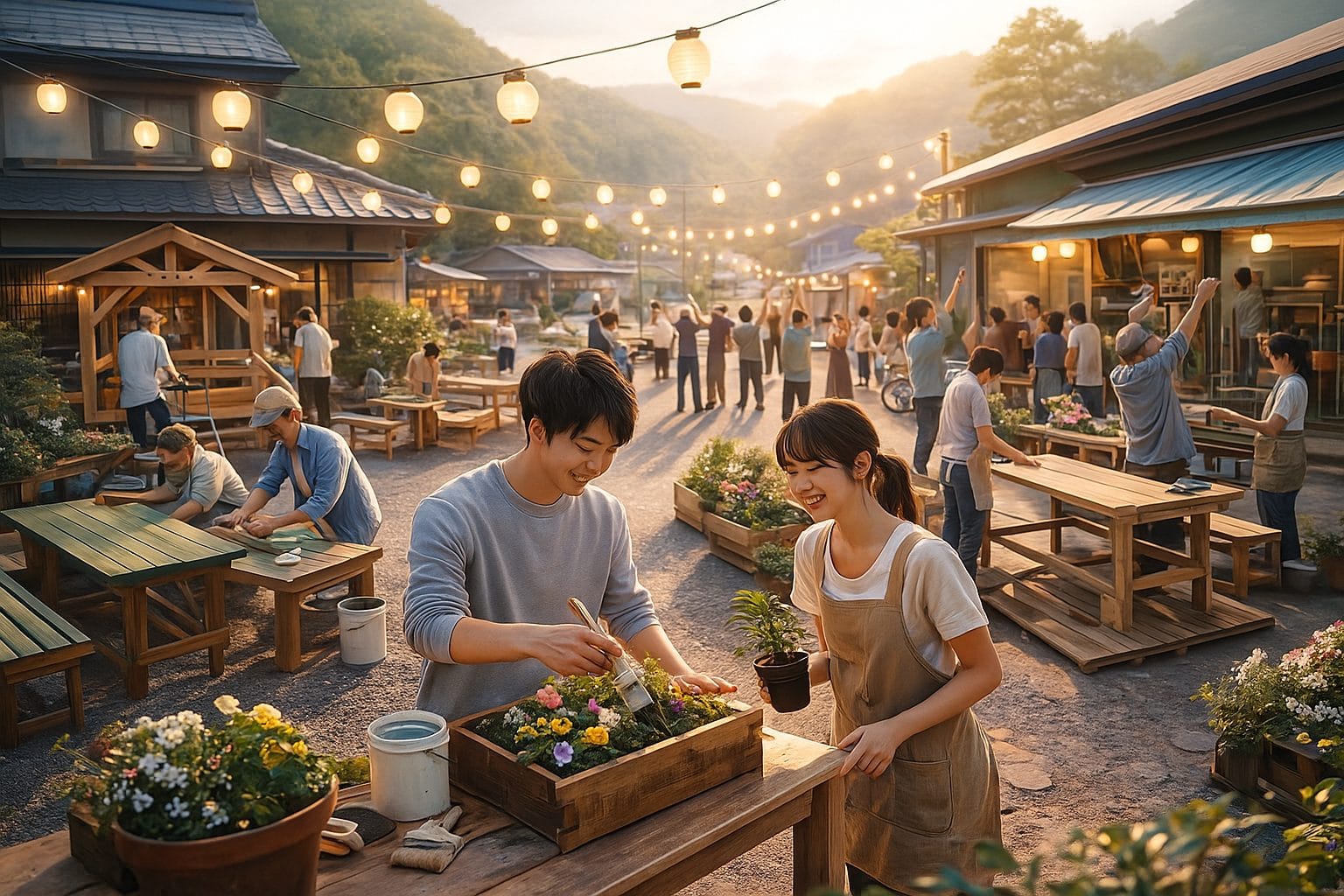 町の再生活動と夕暮れの彩り