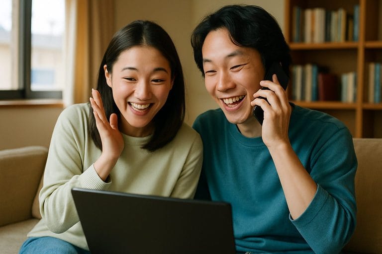 カフェのようなリビングでの微笑み