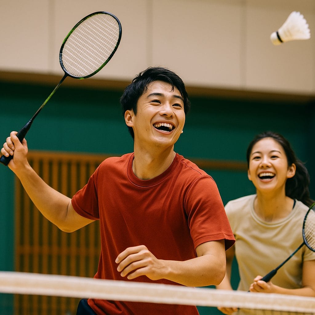 バドミントンのダブルス対決