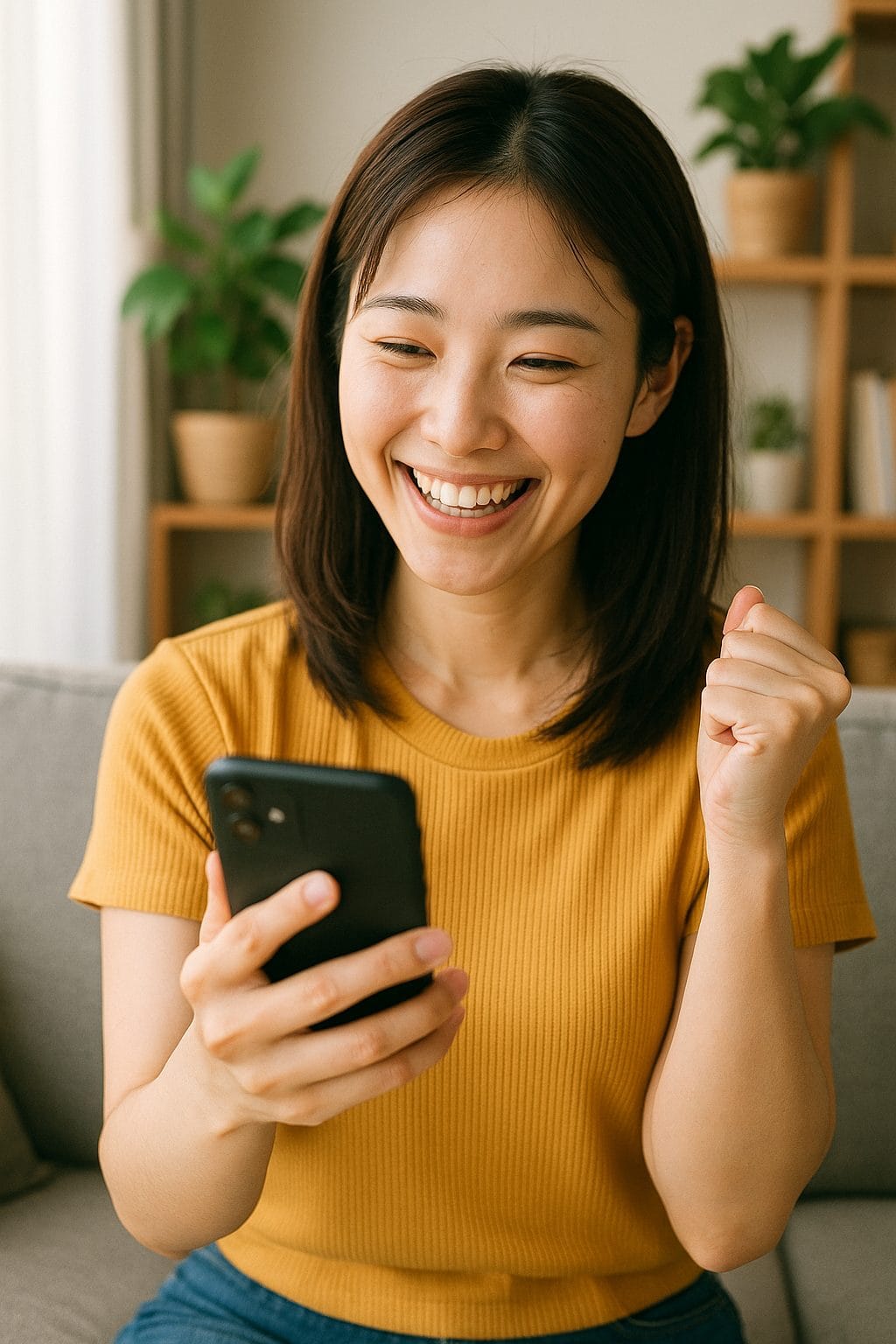 自然光の中でスマホを操作