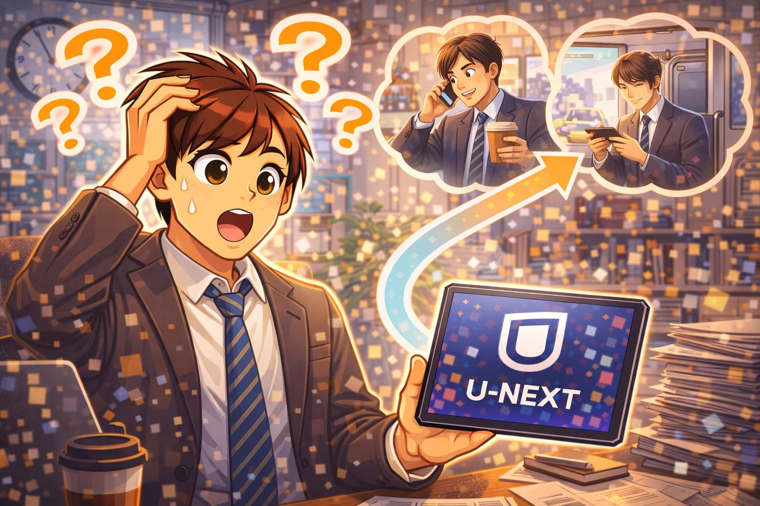 U-NEXTとTSUTAYA宅配レンタルのどちらを先に契約するか迷う人がメモを取りながら比較しているイメージ