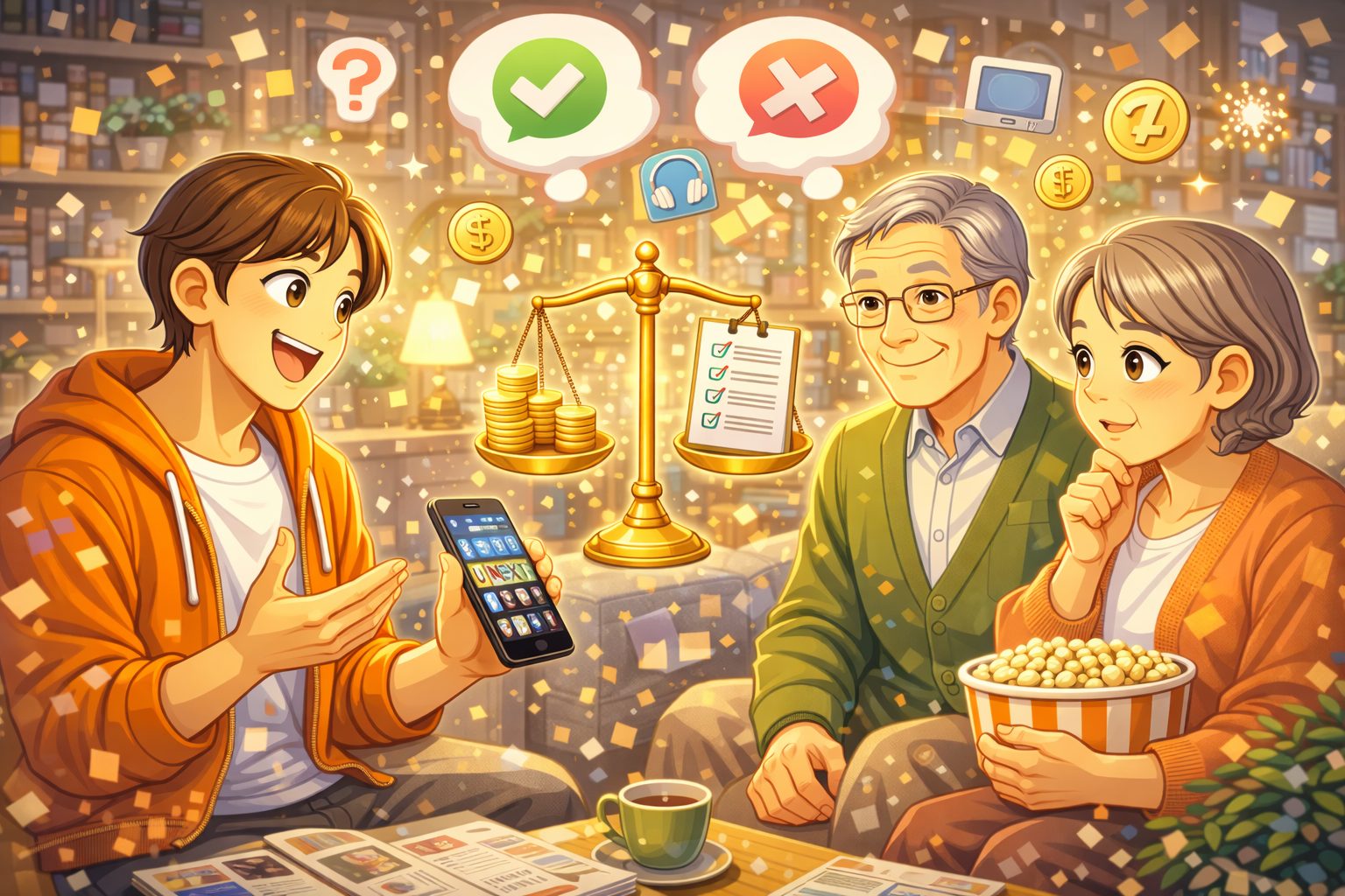 複数の動画配信サービスを目的別に使い分けて楽しんでいるイメージ